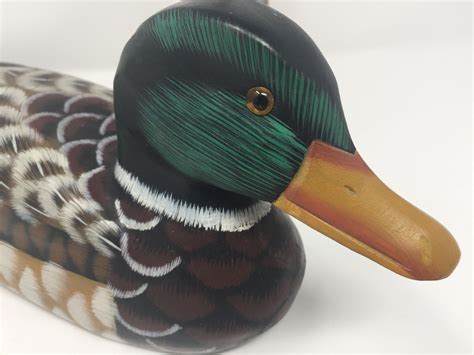 Signed Duck Handcrafted Decorative Sculpture Statue Figurine Folk Art ...