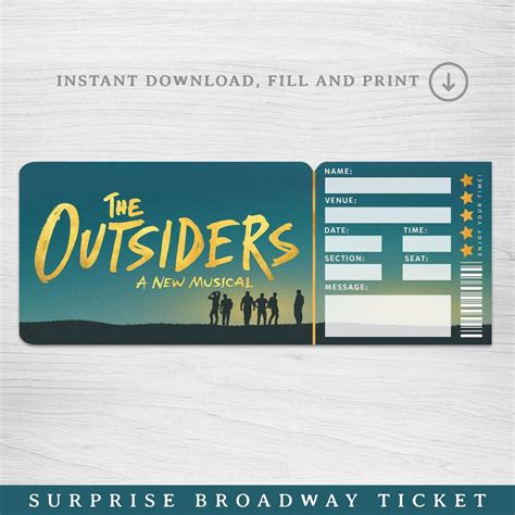 Printable the Outsiders Broadway Surprise Ticket︱musical Theatre Ticket ...