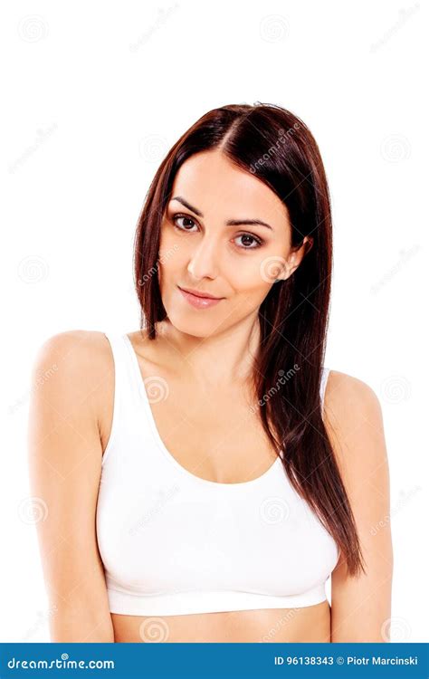 Portrait of Beautiful Fit Girl in Bra. Isolated on White. Stock Image ...
