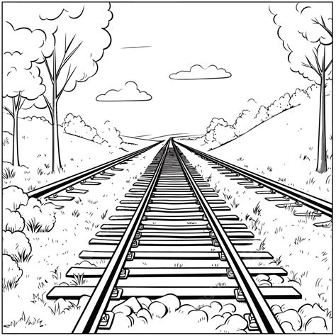 The Railroad Tracks Coloring Page Outline Sketch Drawing Vector, Road ...