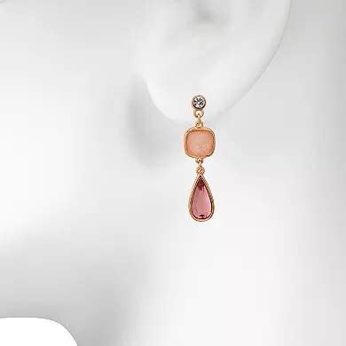 LC Lauren Conrad Gold Tone Crystal Peach & Pink Double Drop Earrings