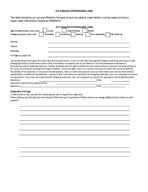 4-H FASHION STORYBOARD LABEL This Label Should Be Cut Out ... - D34-h ...