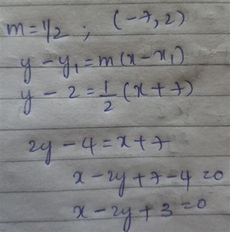 What is the point-slope form of a line that has a slope of One-half and ...