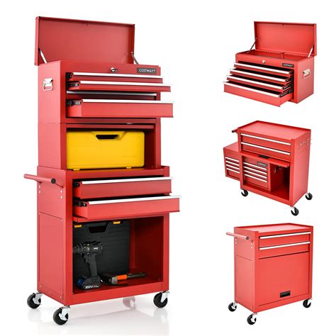 Buy COSTWAY Large Rolling Tool Cabinet, 2-in-1 Detachable Metal Tool ...