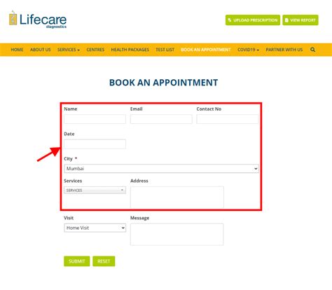 Steps to book lab visit appointment from Life Care Diagnostic Centre, Delhi