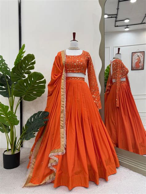 Orange Premium American Silk Semi-Stitched Lehenga Choli Set