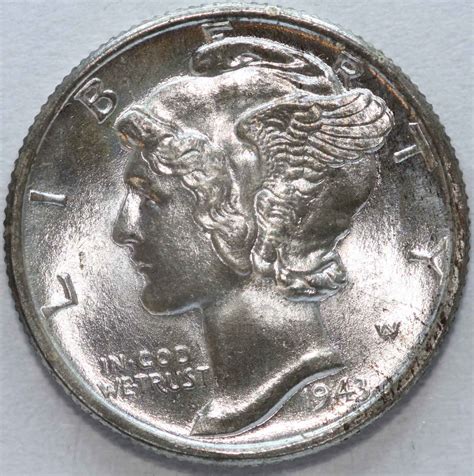 Collectors Corner - 1943 D Mercury Dime Grade Full Split Bands MS-64 ...