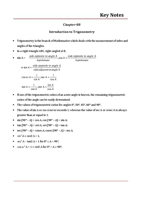 Key Notes on Trigonometry Concepts (MATH 101) - Studocu