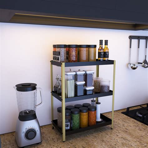 3 Tier Multipurpose Countertop Organizer Rack (Black & Golden) – DECOWORLD