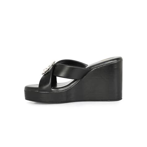 Buy NR BY NIDHI RATHI Black Embellished Casual Wedge Sandals Online