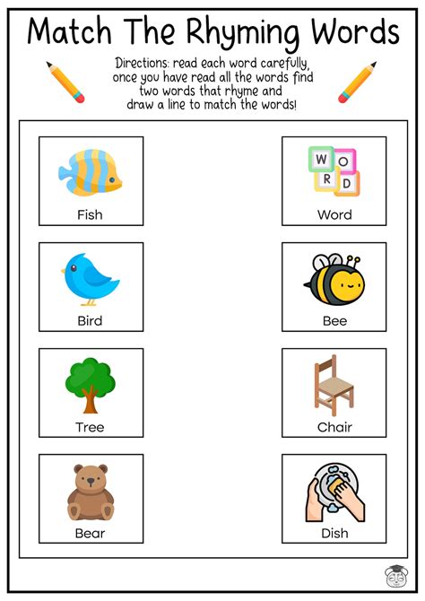 8 Printable Rhyme Word Matching English Worksheets! Match the Rhyme ...
