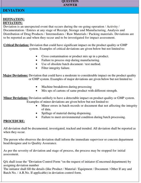 Image result for Deviation Procedure Example