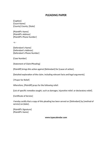 Free Printable Pleading Paper Templates [Word, PDF] Legal