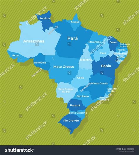 Brazil Map Names Regions Blue Political: vetor stock (livre de direitos) 2349831393 | Shutterstock