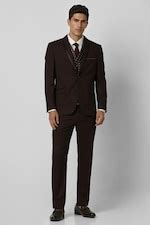 Buy Men Brown Textured Slim Fit Wedding Three Piece Suit Online ...