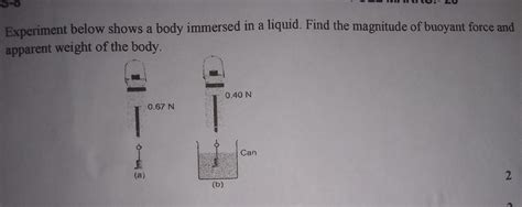 Experiment below shows a body immersed in a liquid. Find the magnitude ...