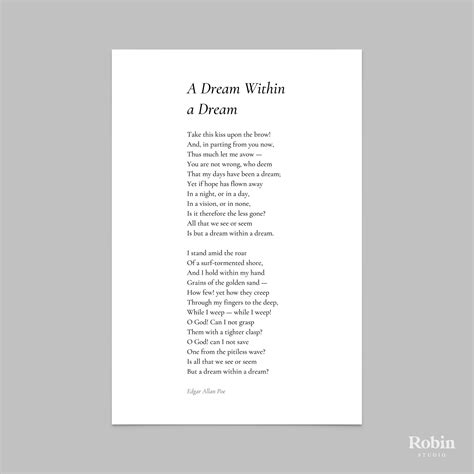 A Dream Within by Edgar Allan Poe Poem Print Poetry Print - Etsy