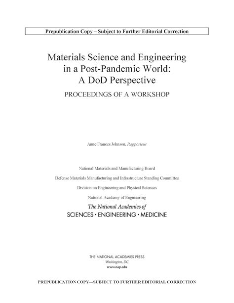 Materials Science and Engineering in a Post-Pandemic World: A DoD ...