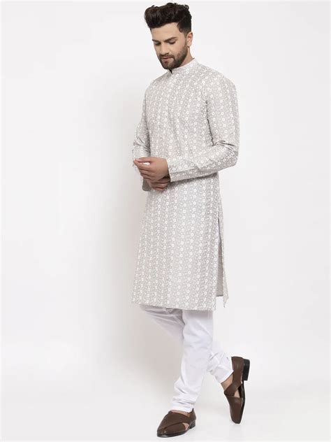 Jompers Light Grey Embroidered Kurta with Pyjamas ( JOKP 633 Grey ...