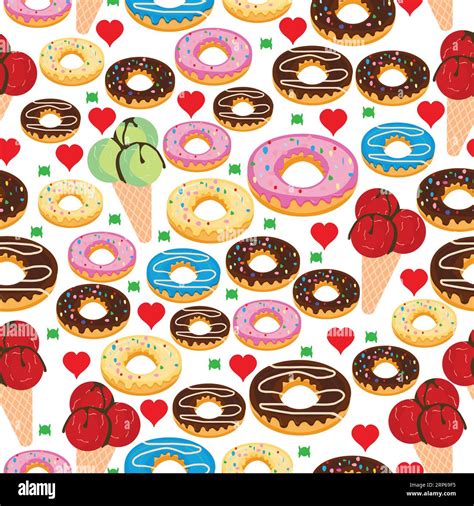 Ice cream and doughnuts seamless pattern; chocolate flavor; vanilla ...