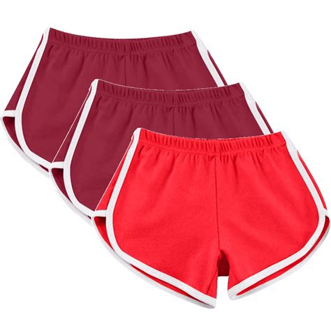 Sakmal Red Shorts Womens Workout Yoga Dolphin Gym 5" Mid Rise 3PC ...