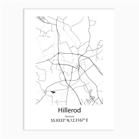 Hillerod,Denmark Minimalist Map Art Print by Kamluu - Fy