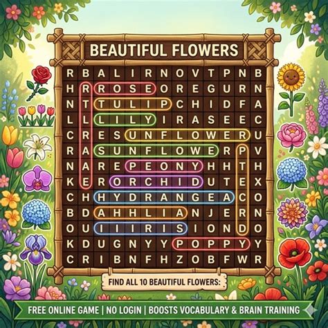 Beautiful Flowers Word Search Puzzle – Free Online Word Find Game ...