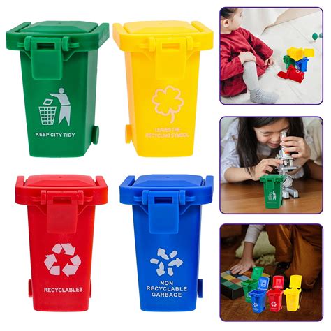 Foxnovo 4Pcs Mini Trash Can Toy, Miniature Garbage Can Model Simulation ...