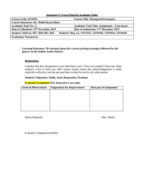 Indian Audio Market Q1939 - Annexure-V- Cover Page for Academic Tasks ...