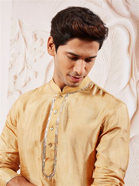 VASTRAMAY Men's Gold Tissue Silk Kurta – vastramay