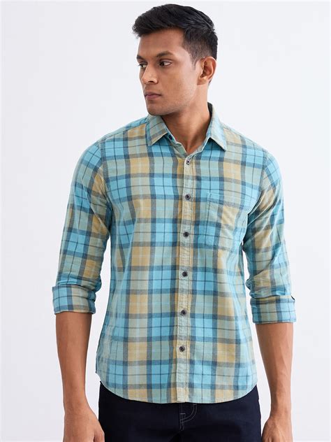 Spykar Cameo Blue Slim Fit Casual Shirts For Men