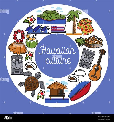 Hawaii country symbols tourism Hawaiian culture traveling vector tiki ...
