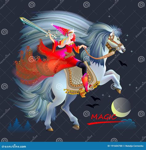 Fantasy Illustration of Celtic Fairy with Sword Riding a Horse. Breton ...