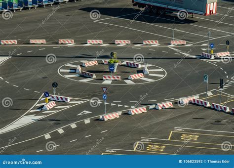 Roundabout with signs editorial photography. Image of point - 106823592