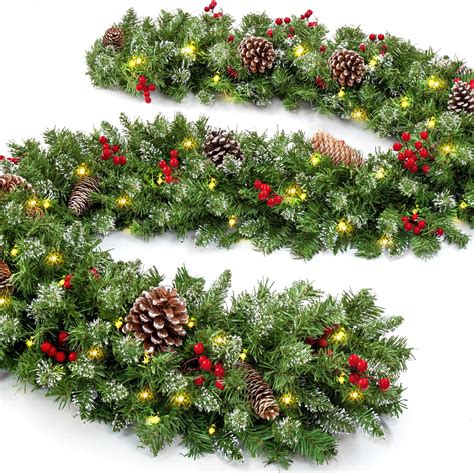 Amazon.com: Ceenna 15ft Outdoor Christmas Garland with 100 Warm Led Pre ...