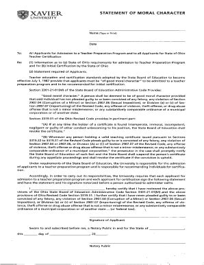 Fillable Online xavier Statement of Moral Character form - Xavier ...