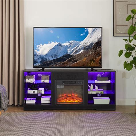 Fireplace TV Stand with 58" Electric Fireplace with LED Light ...