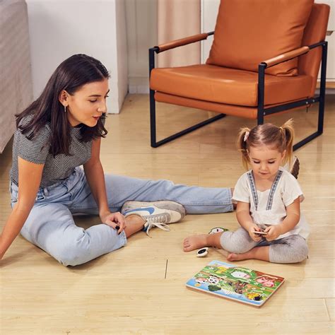 Buy ExploraToy Farm Animals Sound Puzzle, Wooden Peg Puzzles with Sound ...