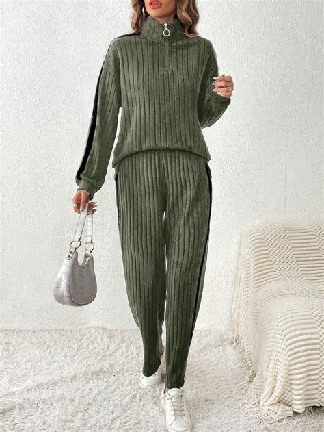 SHEIN Frenchy Women's Tracksuit With Zipper Stitching Design Sweatshirt ...