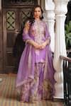 Buy Purple Organza Sequins, Embroidery Round Neck Floral Pattern Kurta ...