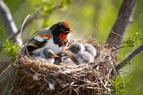 Premium Photo | Birds feeding their young ones in a nest