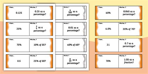 Fractions, Decimals, and Percentages I Have, Who Has