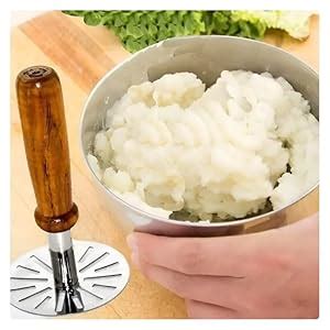 Buy Stainless Steel Potato Masher with Non-Slip Soft Grip Wooden Handle ...