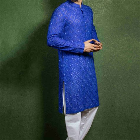 Royal Blue Embroidered Kurta Set – Affifa
