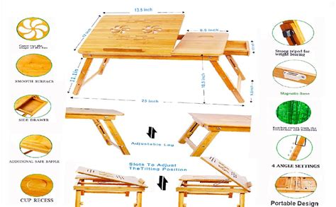 bi3 Portable Bamboo Wooden Laptop Table For Multipurpose Use With Side ...