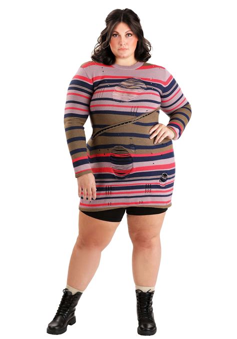 Women's Plus Size Astrid Striped Distressed Sweater Dress | Plus Size ...