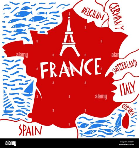 Vector hand drawn stylized map of France. Travel illustration with ...