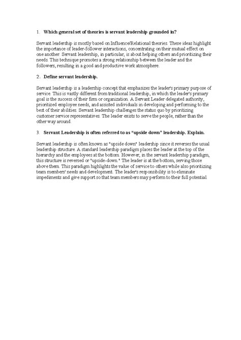 Which general set of theories is servant leadership grounded in - 1 ...