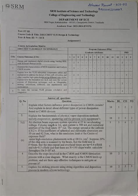 VLSI Final Exam: Design and Analysis of Baugh-Wooley Multiplier - Studocu