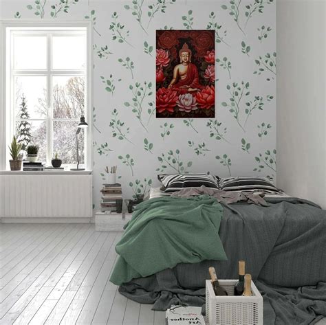 Buddha Poster Art with Lotus - Vibrant RED Buddha Artwork – Zenartbliss